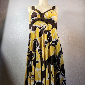 Speechless Tank Dress Sz M Padded Cups Straps Open Back Belted Yellow Brown